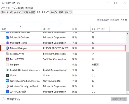 スタートアップ確認